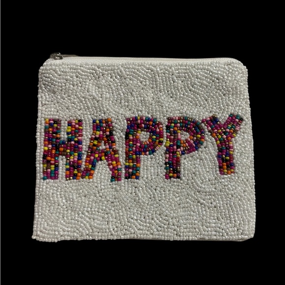 Boutique Handbags - NEW Beaded 'Happy' Pouch 5.5” x 4.75” Gorgeous Pouch